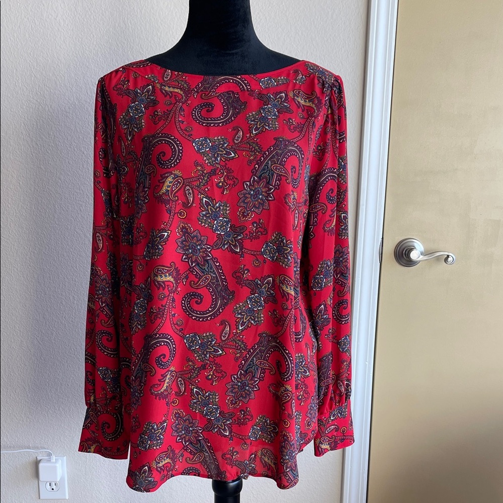 LOFT Red Paisley Blouse